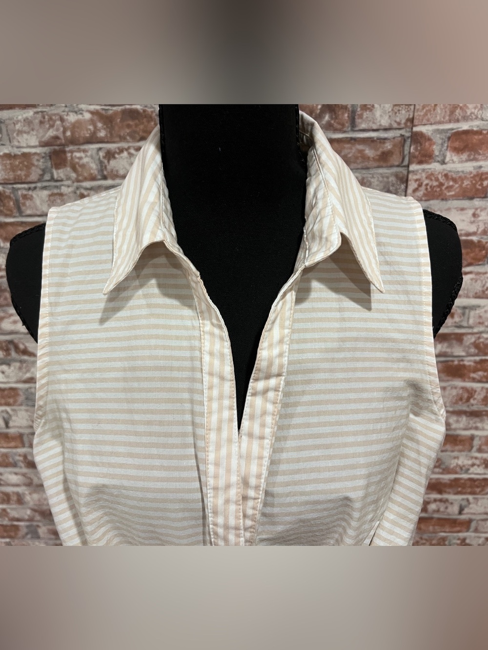 Nine West Womens Neutral Striped Sleeveless Front Knot Button-down Coastal Top L - Picture 3 of 14